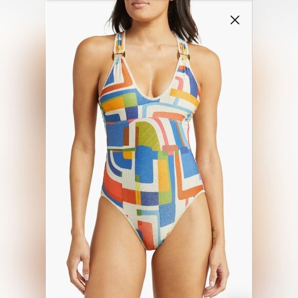 BECCA Midcentury Metallic One-Piece Swimsuit NWT Size Large Multi-color - Picture 1 of 5